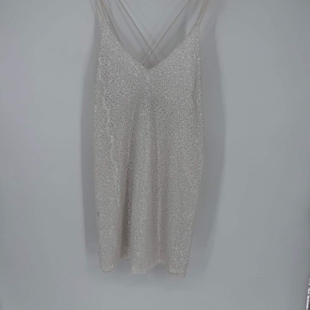 Shinestar Sequin V-Neck Slip Dress Top with Crisscross Straps Womens Large - Picture 2 of 9
